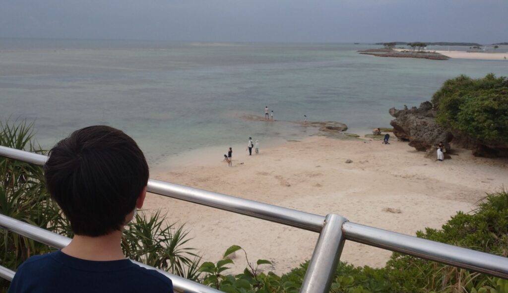 沖縄の海洋博公園のウミガメ館から見えるビーチ